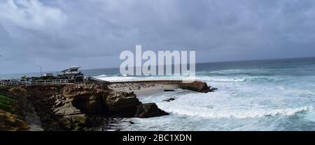 Waves Crashing Along the Shore in La Jolla California Stock Photo