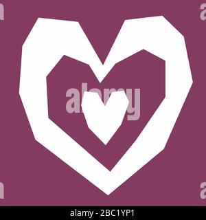 Heart cut out of paper, primitive style. Geometry shapes in burgundy color. Line with sharp corners. Asymmetrical paper cut line. Modern square tile Stock Vector
