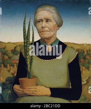 grant wood woman with plants