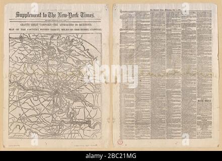 Grant's great campaign-the approach to Richmond, map of the country within thirty miles of the rebel capital - G. Woolworth Colton, N.Y. Stock Photo