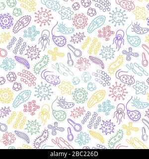 Seamless pattern with color cartoon bacteria, viruses and germs ...