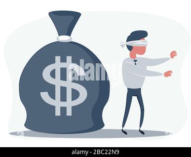 Cartoon blind businessmen can not find money lying on the ground. Stock Vector