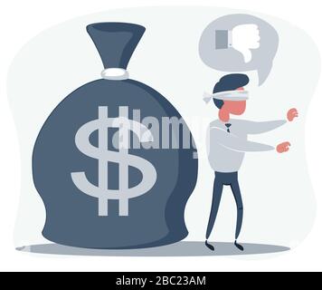 Cartoon blind businessmen can not find money lying on the ground. Stock Vector