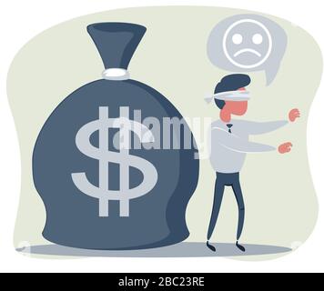 Cartoon blind businessmen can not find money lying on the ground. Stock Vector