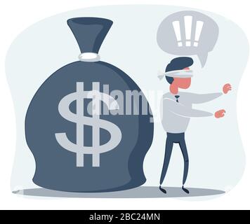 Cartoon blind businessmen can not find money lying on the ground. Stock Vector