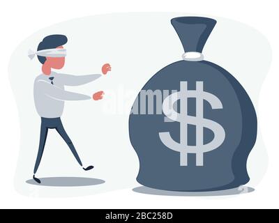 Cartoon blind businessmen can not find money lying on the ground. Stock Vector
