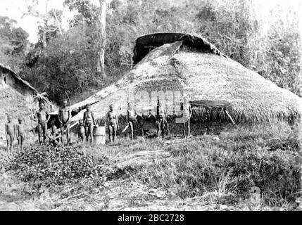 Great Andamanese group of large communal huts 1886 Stock Photo - Alamy