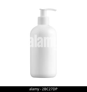 White unbranded dispenser bottle isolated on white background, cosmetic packaging mockup with copy space Stock Photo