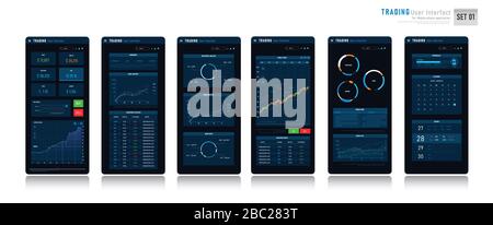 Trading user interface design element for the mobile phone monitor, Stock currency investment and trading concept, Business UI for application, with s Stock Vector