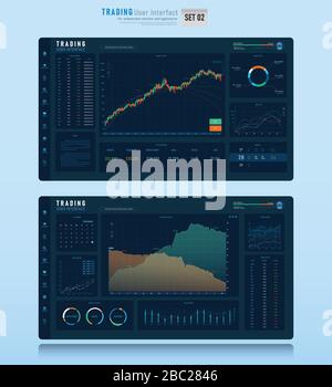Trading user interface design element for the widescreen monitor, Stock currency investment and trading concept, Business UI for application, with sta Stock Vector