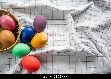 colorful easter eggs in a basket Stock Photo