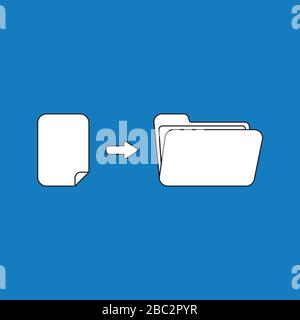 Vector illustration concept of blank paper into open folder. Blue background. Stock Vector