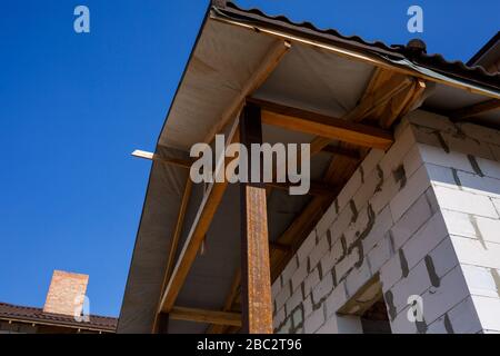construction of a country two-story house from a gas block Stock Photo