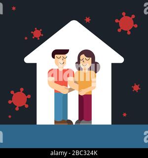 Stay at home awareness social media campaign and coronavirus prevention family smiling and staying together. Vector illustration Stock Vector