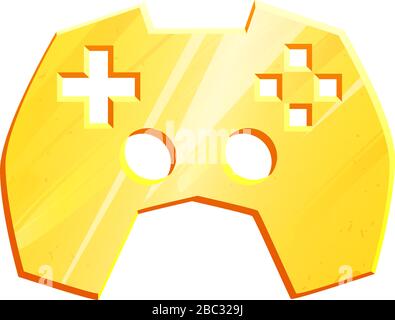 Gold gamepad icon. Leisure and entertainment logo. Video game controller sign joystick. Simple isolated pictogram. Esports play vector design. Control symbol. Stock Vector