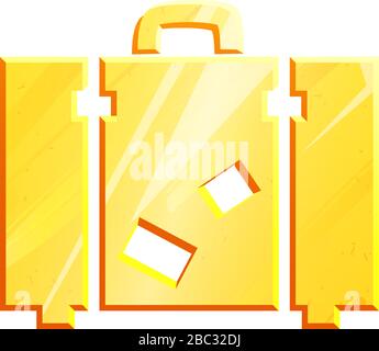 Suitcase gold icon. Travel symbol isolated on white background. Luggage simple solid sign. Tourist bag silhouette. Metal trip object. Stock Vector