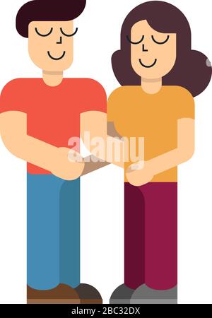 Couple of young people. Man and woman hold hands on a white background. Vector illustration in a flat style Stock Vector