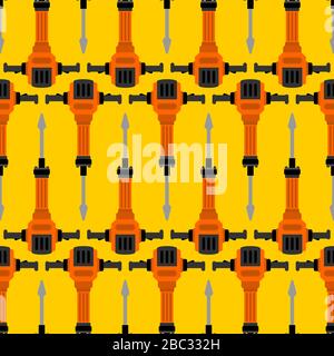 Jackhammer pattern seamless. Road worker tool background. vector texture Stock Vector