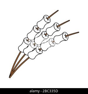 Marshmallow on stick isolated. Camping food Sweets. vector illustration Stock Vector