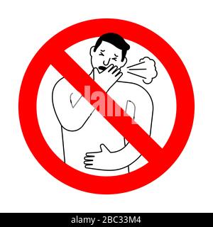 Stop Cough. Red prohibition road sign. Ban coughing. Stock Vector