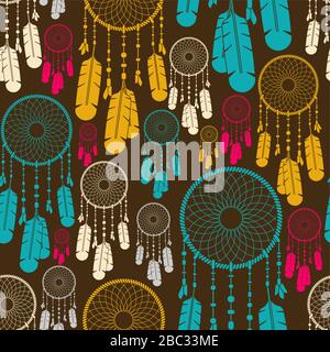 Dreamcatcher pattern seamless. Dream catcher background. vector texture Stock Vector