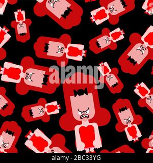 Angry little girl pattern seamless. Grumpy girlie background. Vector texture Stock Vector