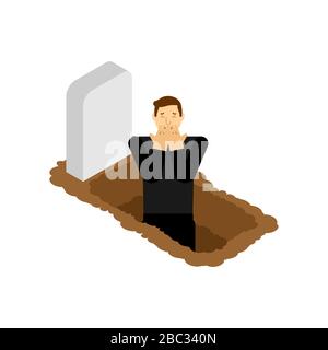 Man is standing in grave. Guy in grave pit. vector illustration Stock Vector