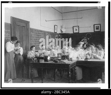 Group of young women studying electro-magnets in normal school, Washington, D.C. Stock Photo