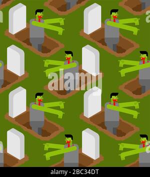 Zombie pattern seamless. Zombies got up from grave. Halloween background vector Stock Vector