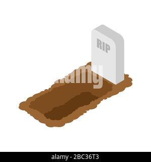 Open grave isolated. Stone tombstone stands. vector illustration Stock Vector