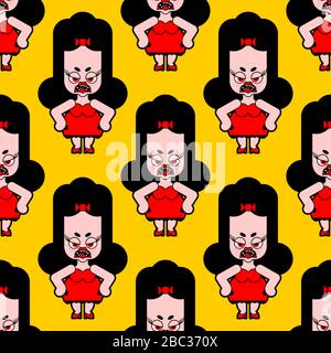 Angry little girl pattern seamless. Grumpy girlie background. Vector texture Stock Vector