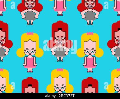 Good and evil little girl pattern seamless. girlie background. Vector illustration Stock Vector