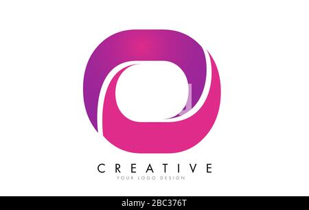 O Letter Logo Design with Ribbon Effect and Bright Pink Gradient. Colorful rounded Letter. Stock Vector