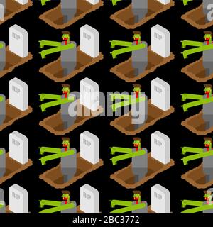 Zombie pattern seamless. Zombies got up from grave. Halloween background vector Stock Vector