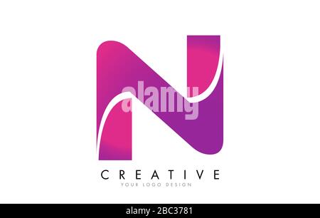 N Letter Logo Design with Ribbon Effect and Bright Pink Gradient. Colorful rounded Letter. Stock Vector