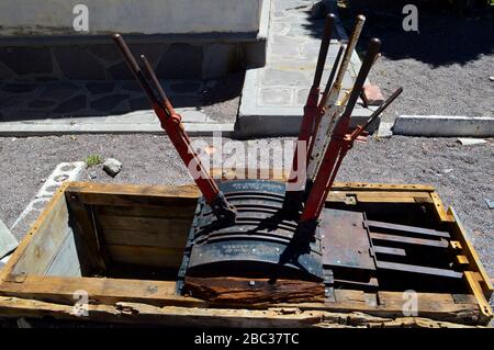 Maneuver lever at the Caipe rail station, Salta, Argentina Stock Photo