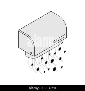 Hand dryer and microbe. hygiene bathroom and bacteria. vector illustration Stock Vector