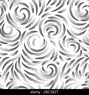 Vector seamless black texture on a white background. Smooth arch and curls in linear style. Gel pen. Print for fabrics or wrapping paper.Thin lines Stock Vector