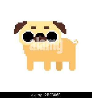 Cute Pug pixel art. nice dog 8 bit. Pet vector Stock Vector