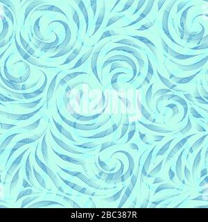 Vector seamless blue texture on a turquoise background. Smooth arch and curls in linear style. Gel pen. Print for fabrics or wrapping paper. Stock Vector