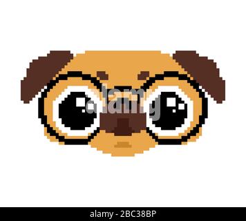Cute Pug pixel art. nice dog 8 bit. Pet vector Stock Vector