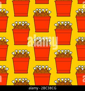 Bucket of fried chicken legs pattern seamless. vector background Stock Vector