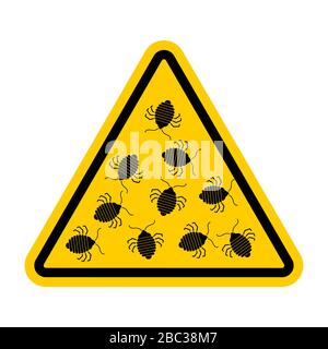 Attention Bed bug. Caution bedbug. Yellow triangle road sign Stock Vector