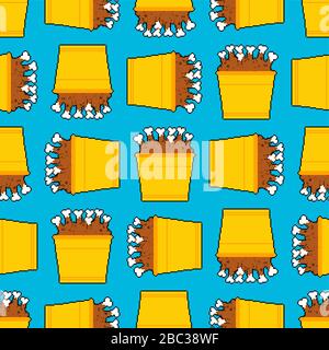 Bucket of fried chicken legs pixel art pattern seamless. 8 bit vector background Stock Vector