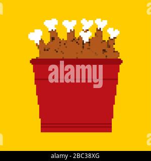 Bucket of fried chicken legs pixel art. 8 bit vector illustration Stock Vector