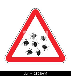 Attention Bed bug. Caution bedbug. Red triangle road sign Stock Vector