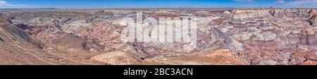 View from the Blue Forest Trail in Petrified Forest National Park leading to the top of the Blue Mesa. Stock Photo