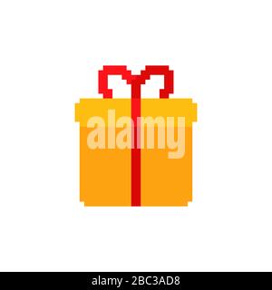 Gift box pixel art. New Year and Christmas 8 bit. Pixelate vector illustration Stock Vector