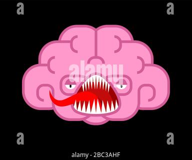 Brain Angry monster. Bad mutant thoughts. Evil brains. Vector illustration Stock Vector