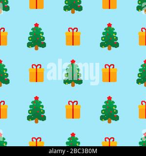 Christmas tree pixel art pattern seamless. Spruce 8 bit background. Xmas Pixelate vector texture Stock Vector